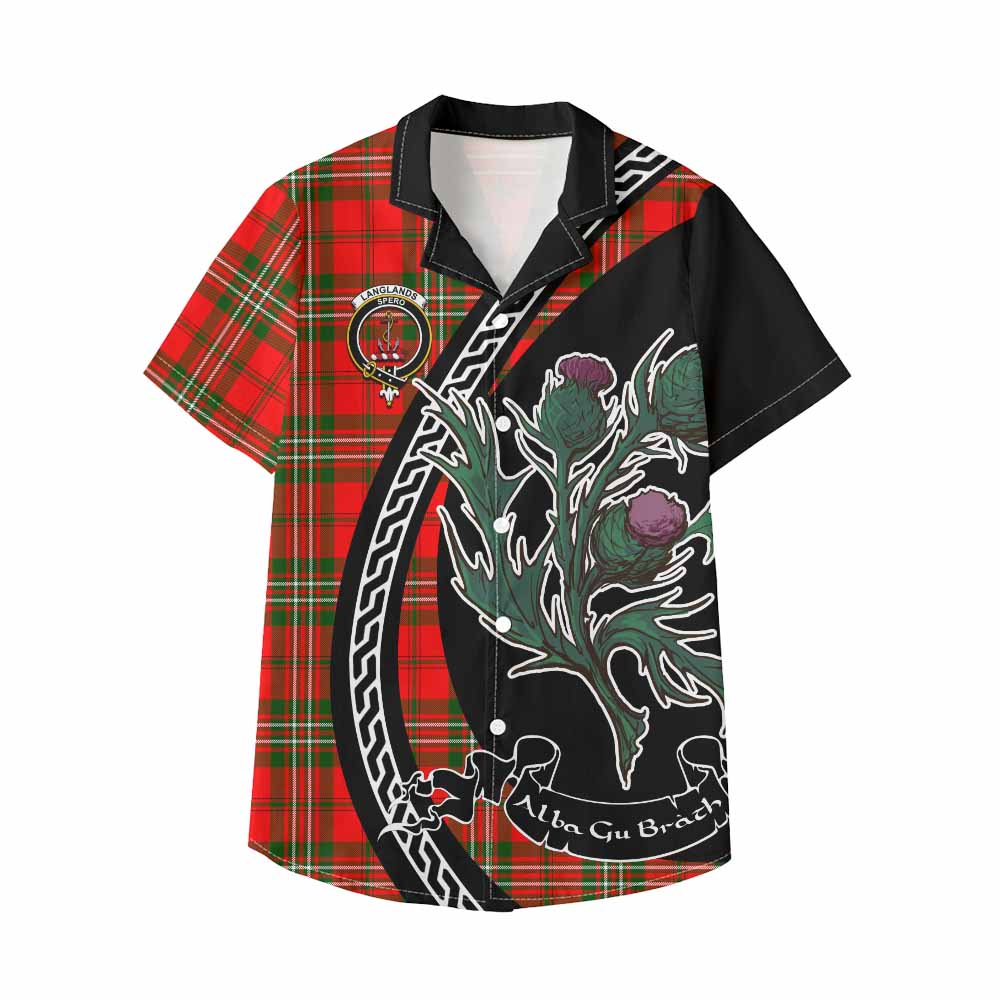 Langlands Family Crest Tartan Kid Hawaiian Shirt Alba Thistle Inspired - Tartan Vibes Clothing