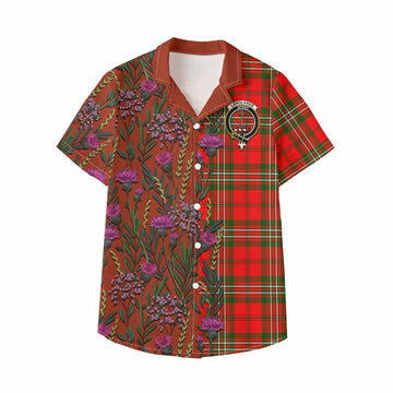 Langlands Family Crest Tartan Kid Hawaiian Shirt Scottish Thistle Flower Pattern Half Style