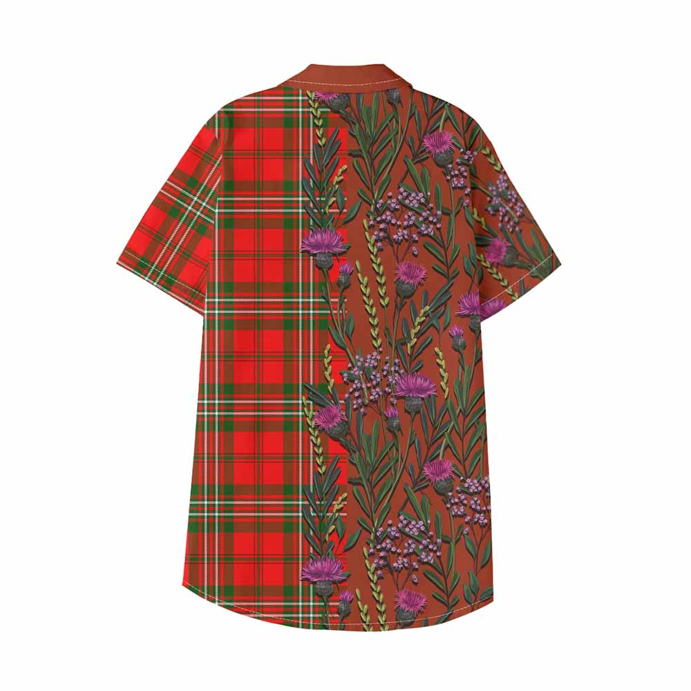 Langlands Family Crest Tartan Kid Hawaiian Shirt Scottish Thistle Flower Pattern Half Style - Tartan Vibes Clothing