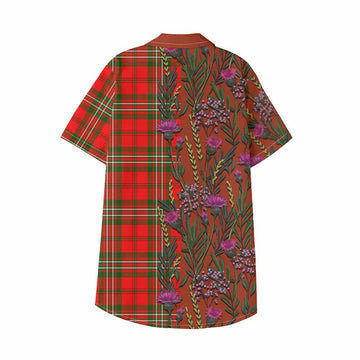 Langlands Family Crest Tartan Kid Hawaiian Shirt Scottish Thistle Flower Pattern Half Style