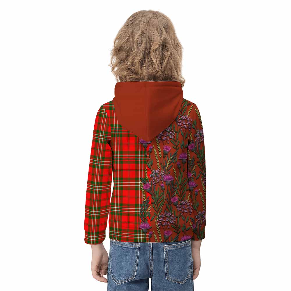 Langlands Family Crest Tartan Kid Hoodie Scottish Thistle Flower Pattern Half Style - Tartan Vibes Clothing