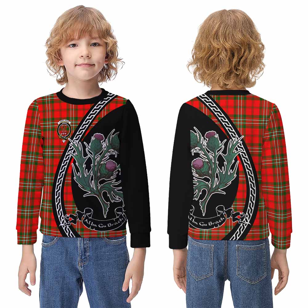 Langlands Family Crest Tartan Kid Knitted Sweatshirt Alba Thistle Inspired - Tartan Vibes Clothing
