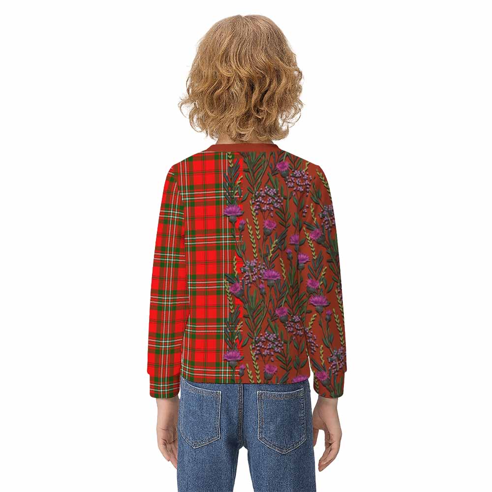 Langlands Family Crest Tartan Kid Knitted Sweatshirt Scottish Thistle Flower Pattern Half Style - Tartan Vibes Clothing