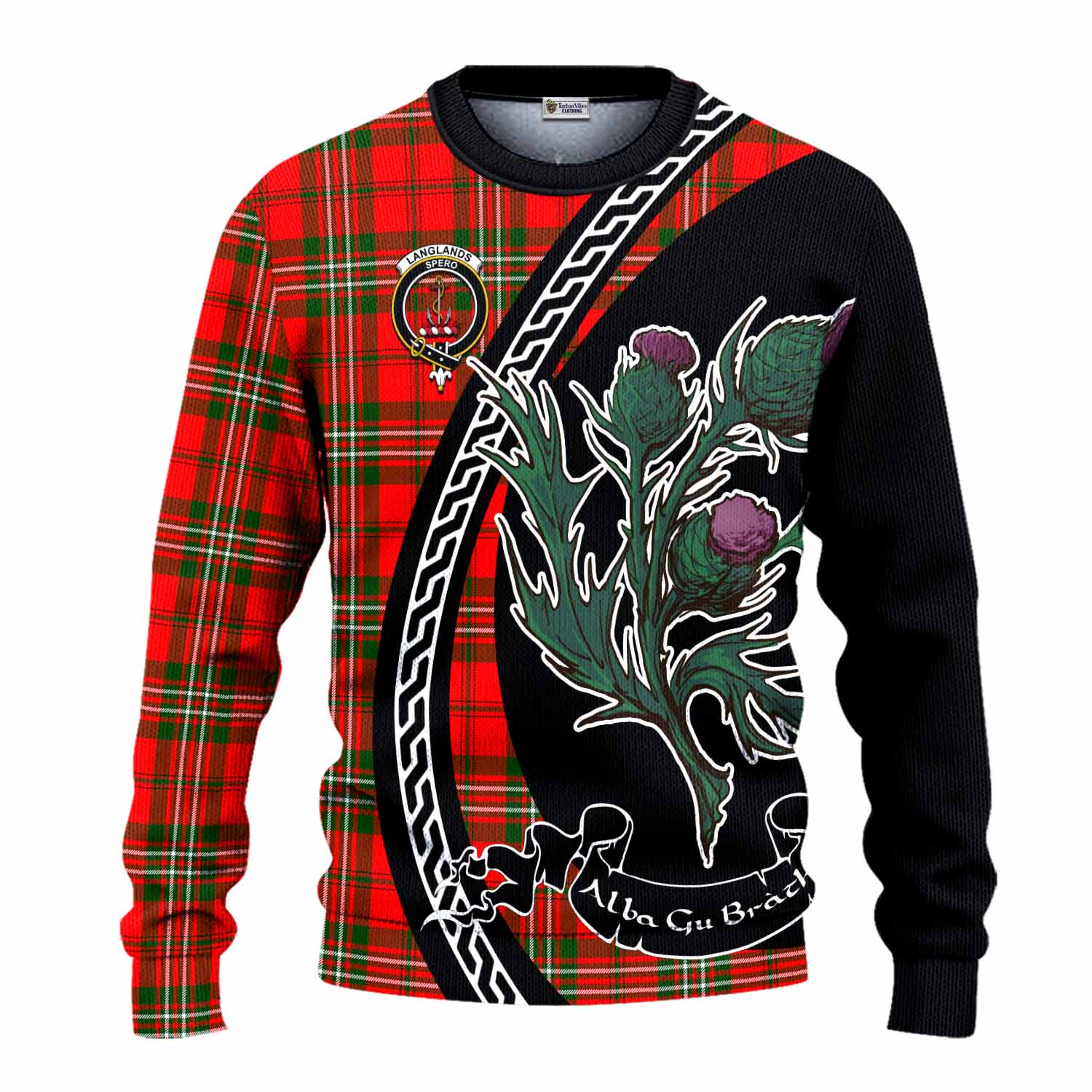Langlands Family Crest Tartan Knitted Sweater Alba Thistle Inspired - Tartan Vibes Clothing