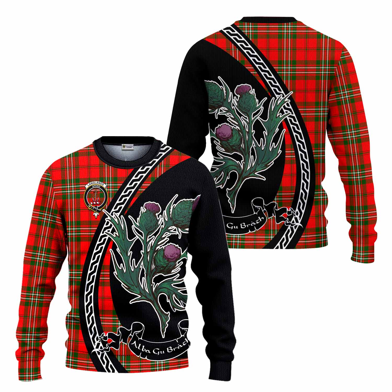 Langlands Family Crest Tartan Knitted Sweater Alba Thistle Inspired - Tartan Vibes Clothing