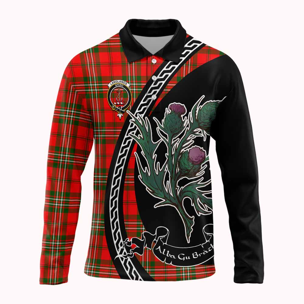 Langlands Family Crest Tartan Long Sleeve Polo Shirt Alba Thistle Inspired - Tartan Vibes Clothing