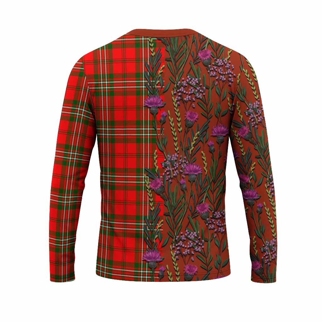 Langlands Family Crest Tartan Long Sleeve T-Shirt Scottish Thistle Flower Pattern Half Style - Tartan Vibes Clothing