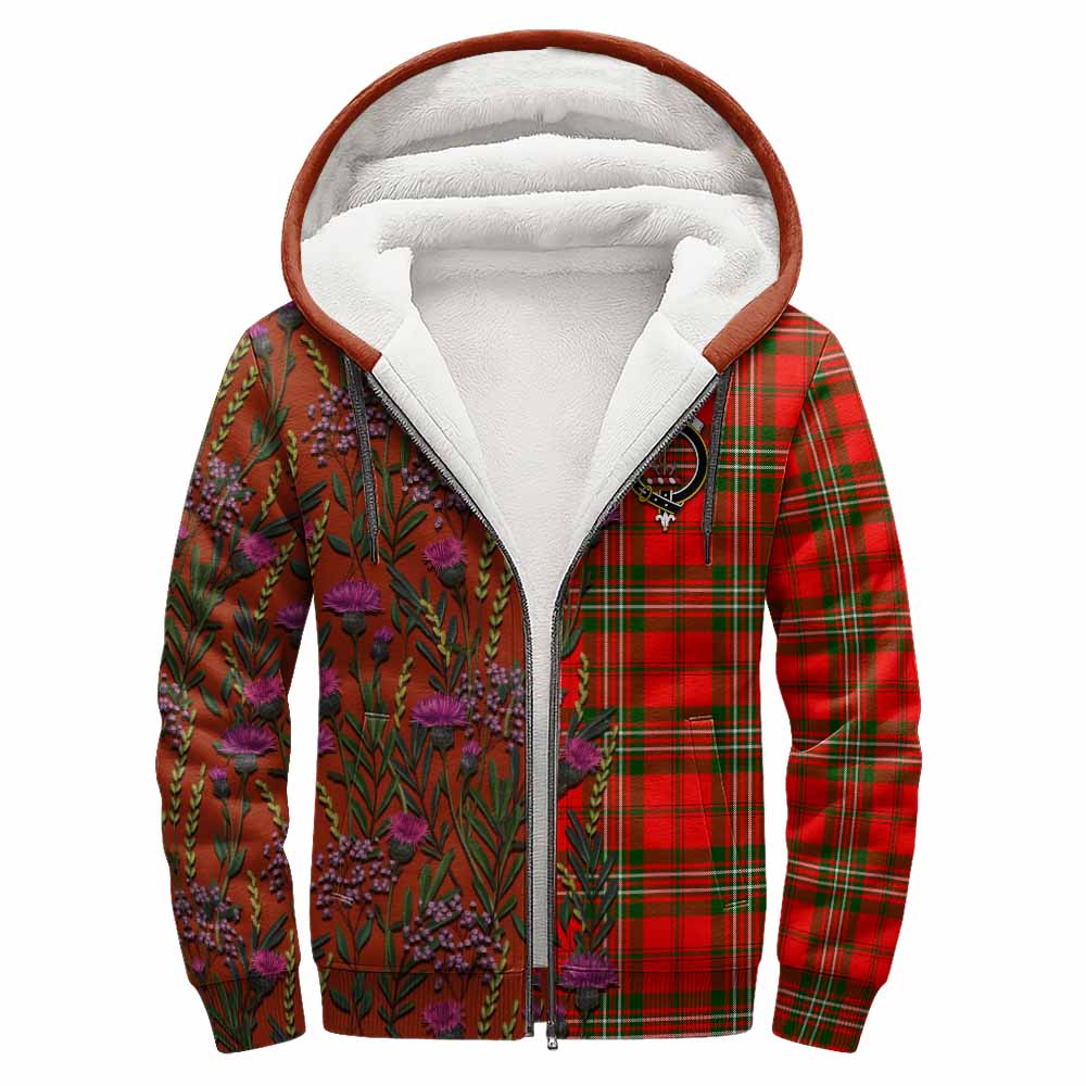 Langlands Family Crest Tartan Sherpa Hoodie Scottish Thistle Flower Pattern Half Style - Tartan Vibes Clothing