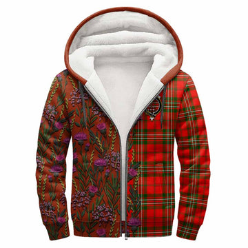 Langlands Family Crest Tartan Sherpa Hoodie Scottish Thistle Flower Pattern Half Style