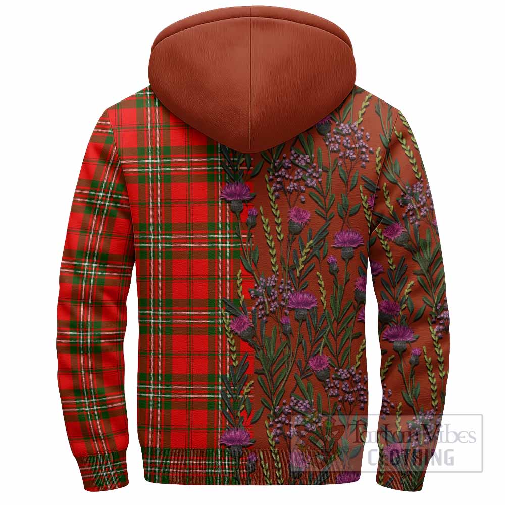 Langlands Family Crest Tartan Sherpa Hoodie Scottish Thistle Flower Pattern Half Style - Tartan Vibes Clothing