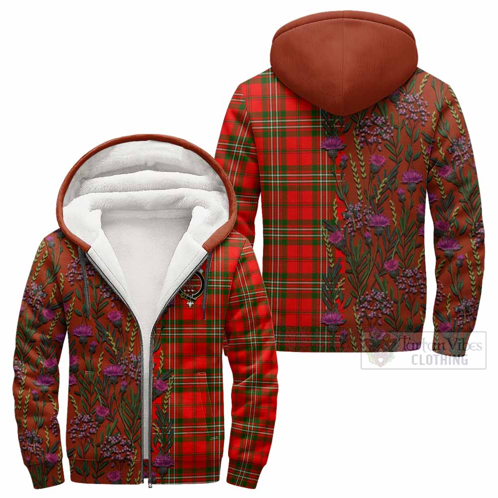 Langlands Family Crest Tartan Sherpa Hoodie Scottish Thistle Flower Pattern Half Style - Tartan Vibes Clothing