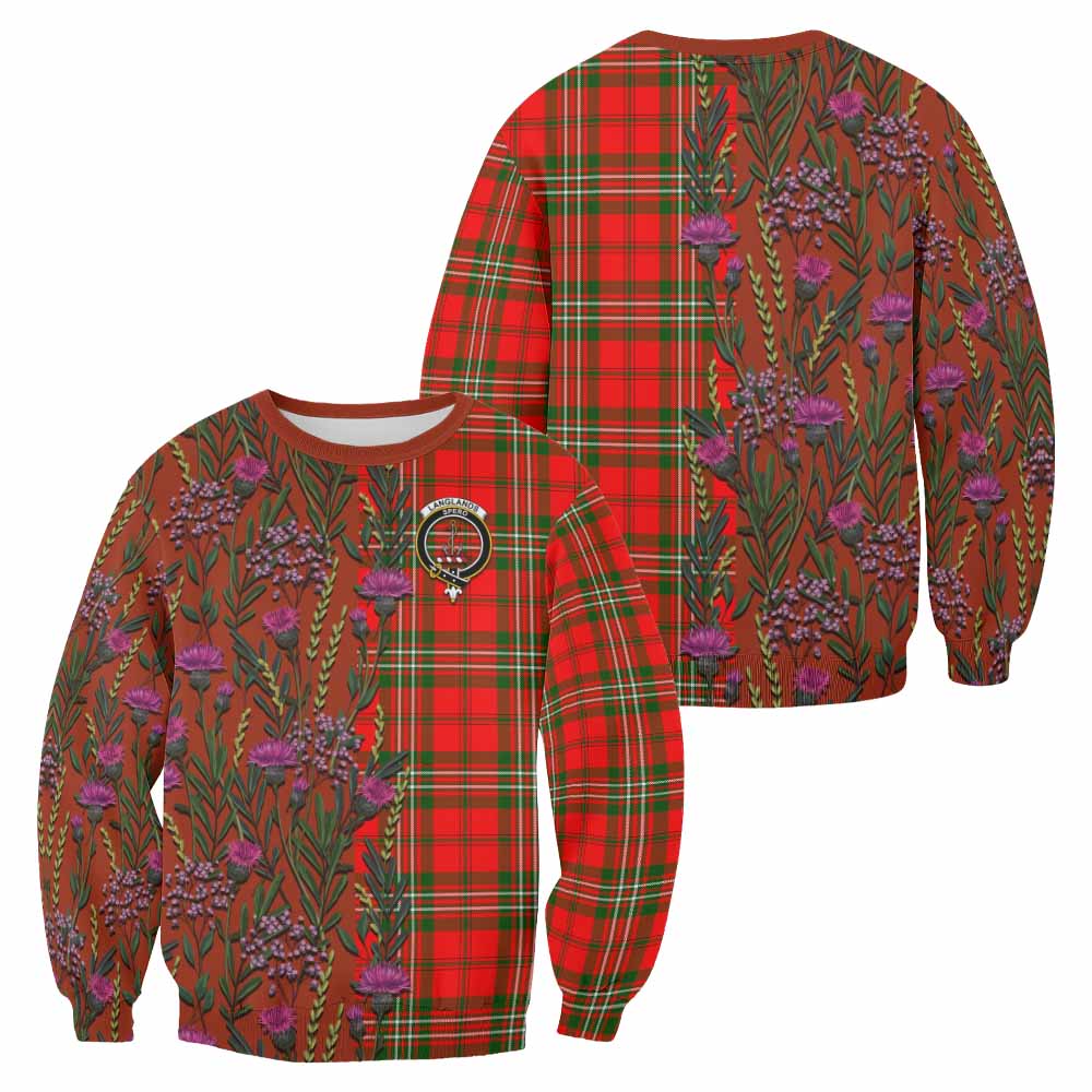 Langlands Family Crest Tartan Sweatshirt Scottish Thistle Flower Pattern Half Style - Tartan Vibes Clothing