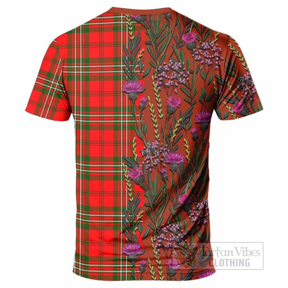 Langlands Family Crest Tartan T-Shirt Scottish Thistle Flower Pattern Half Style - Tartan Vibes Clothing