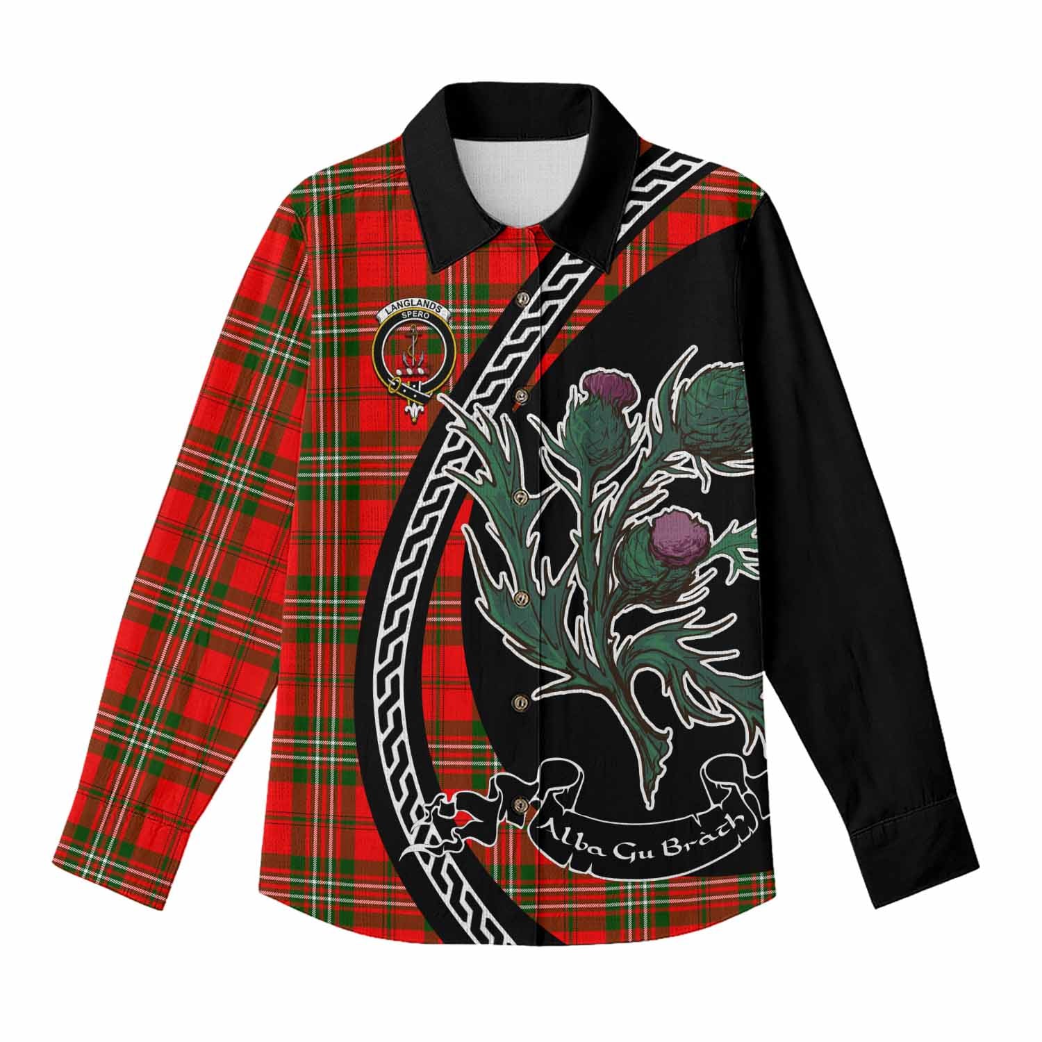 Langlands Family Crest Tartan Women Casual Shirt Alba Thistle Inspired - Tartan Vibes Clothing