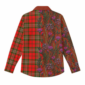 Langlands Family Crest Tartan Women Casual Shirt Scottish Thistle Flower Pattern Half Style - Tartan Vibes Clothing