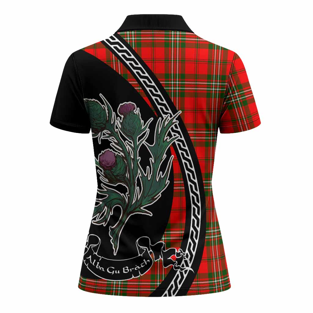 Langlands Family Crest Tartan Women Polo Shirt Alba Thistle Inspired - Tartan Vibes Clothing