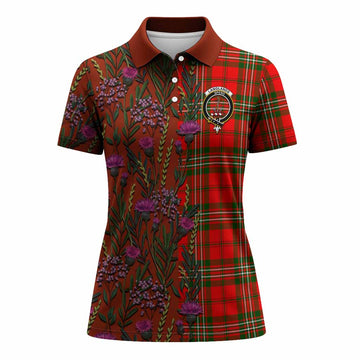 Langlands Family Crest Tartan Women Polo Shirt Scottish Thistle Flower Pattern Half Style