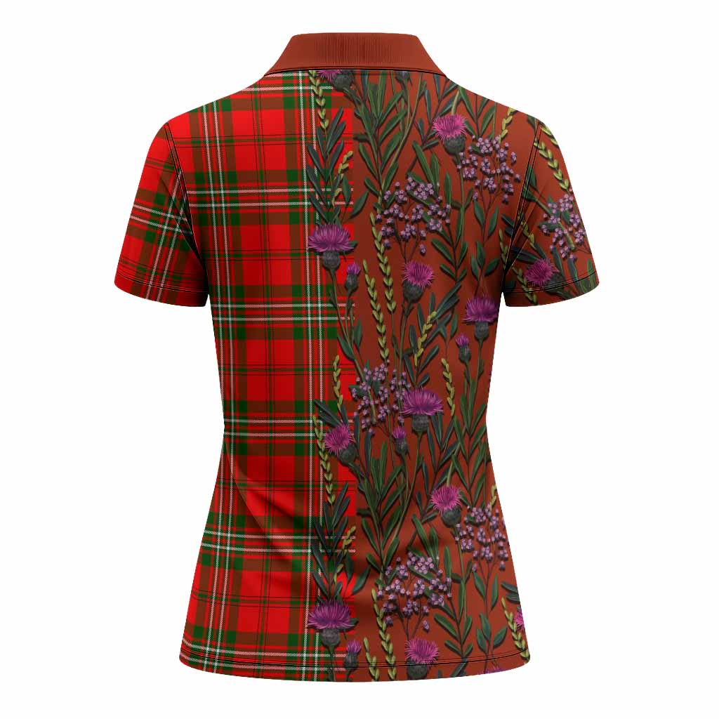 Langlands Family Crest Tartan Women Polo Shirt Scottish Thistle Flower Pattern Half Style - Tartan Vibes Clothing
