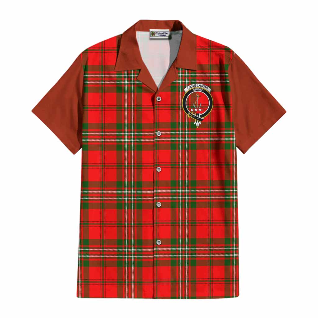 Langlands Tartan Accent Cotton Hawaiian Shirt with Family Crest