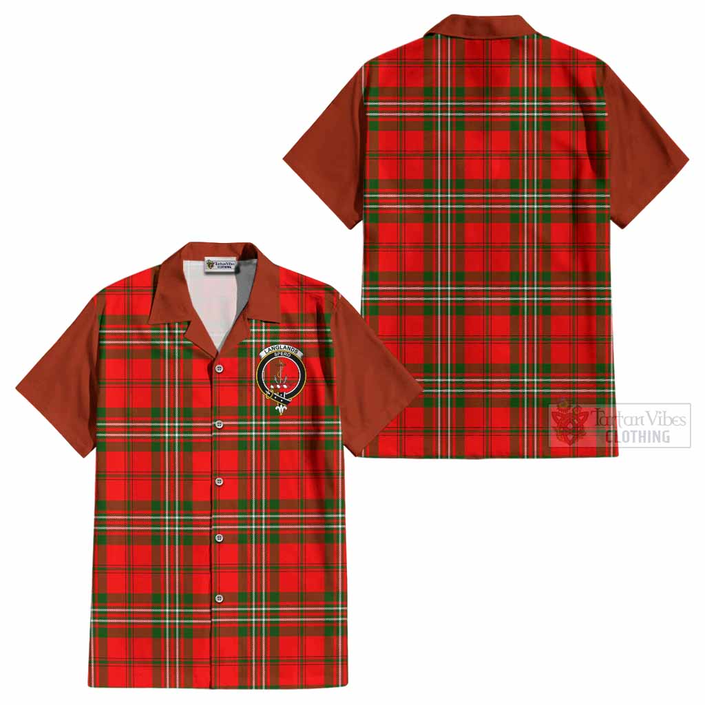 Langlands Tartan Accent Cotton Hawaiian Shirt with Family Crest