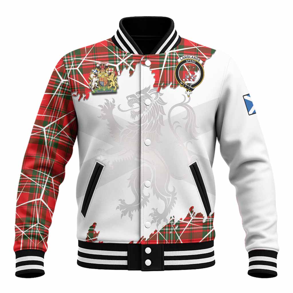 Langlands Tartan Baseball Jacket with Family Crest and Lion Rampant Grunge Style
