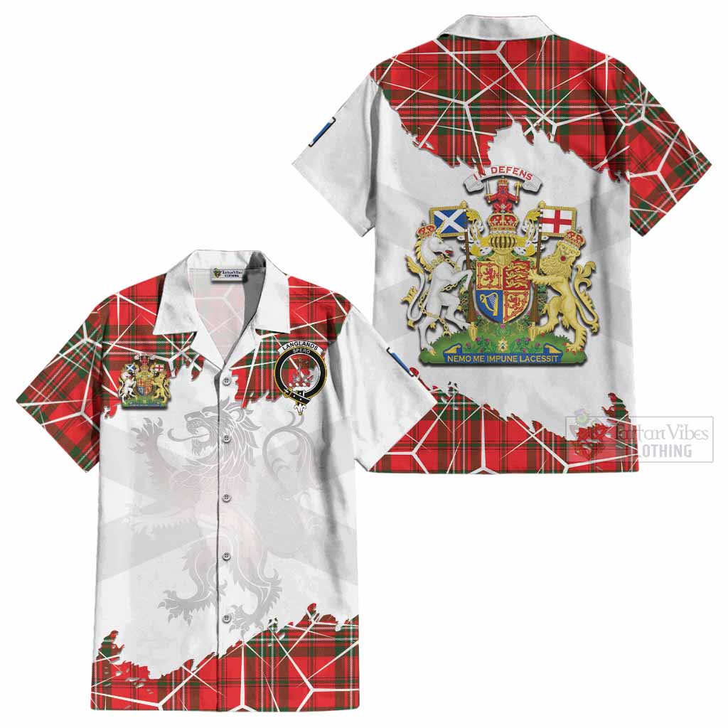 Langlands Tartan Cotton Hawaiian Shirt with Family Crest and Lion Rampant Grunge Style