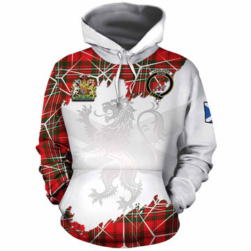 Langlands Tartan Cotton Hoodie with Family Crest and Lion Rampant Grunge Style