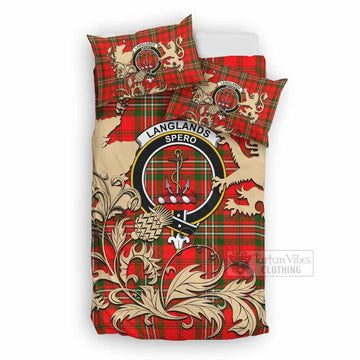 Langlands Tartan Crest Bedding Set with Scottish Iconic Symbols 