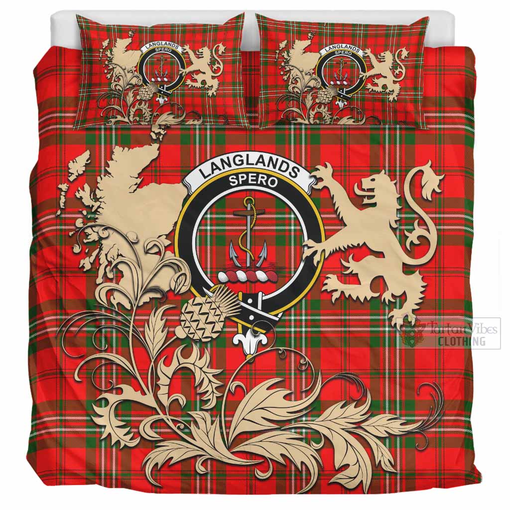Langlands Tartan Crest Bedding Set with Scottish Iconic Symbols 