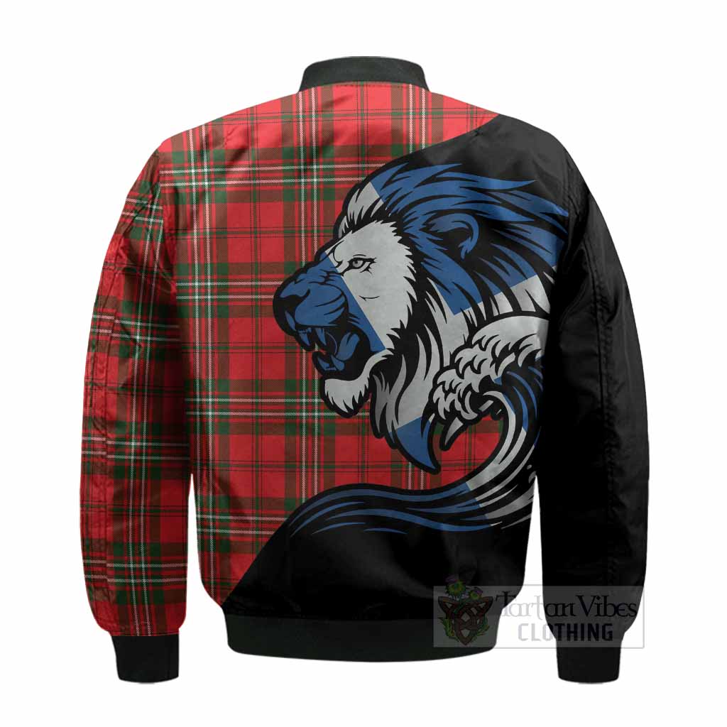 Langlands Tartan Crest Bomber Jacket Scottish Golden Lions Wave Flow