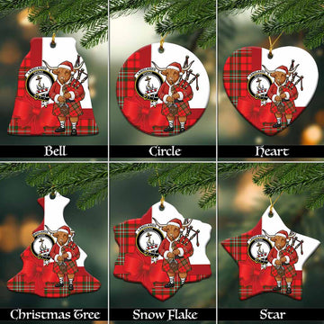 Langlands Tartan Crest Christmas Ceramic Ornament Highland Cow Bagpipes Coquette Bow Style