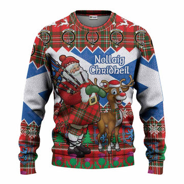 Langlands Tartan Crest Christmas Christmas Ugly Sweater Scotland Santa With Bagpipes Cute Reindeer
