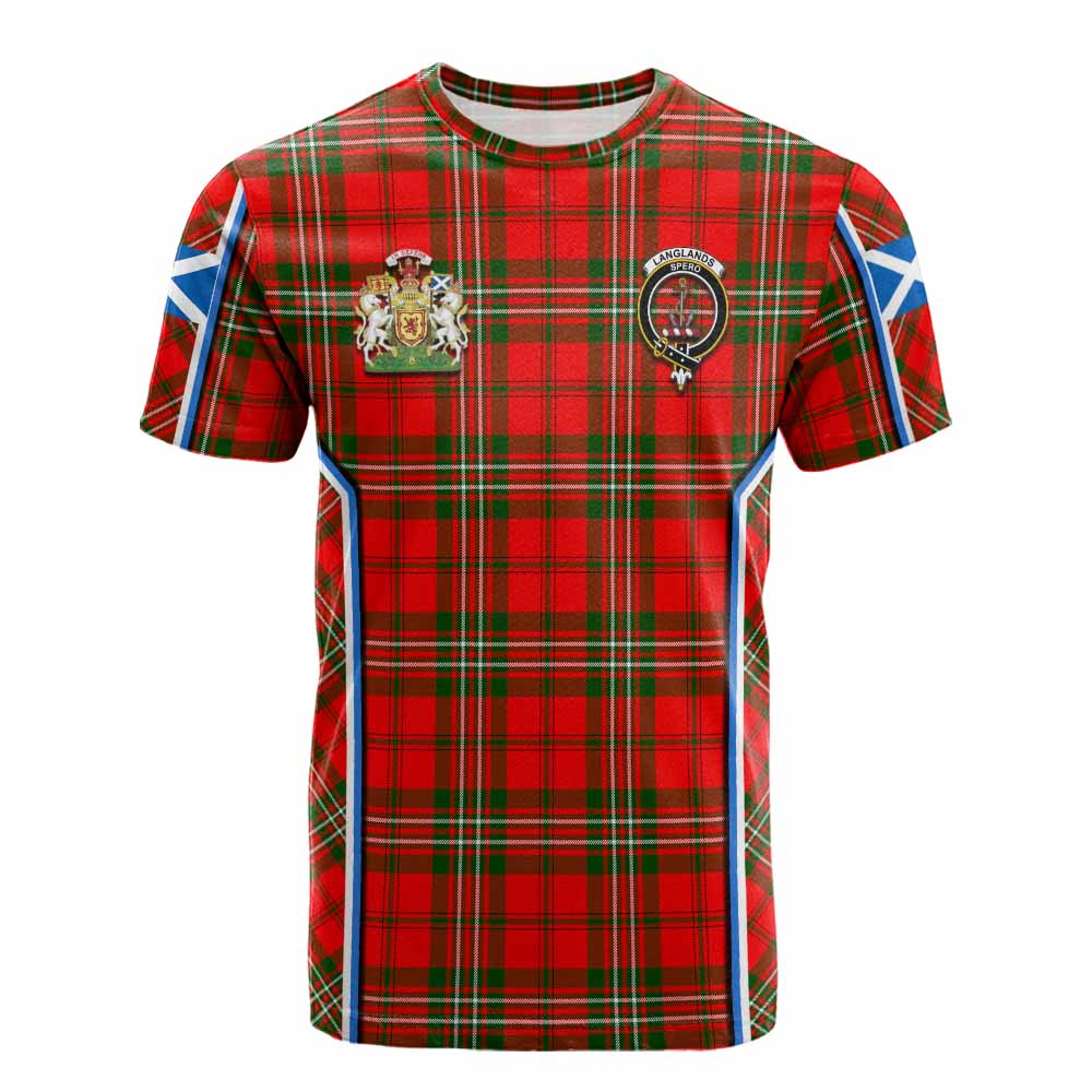 Langlands Tartan Crest Cotton T-shirt Scotland Coat of Arm Flag Style - Tartan Vibes Clothing