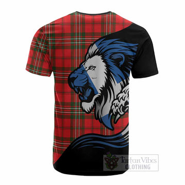 Langlands Tartan Crest Cotton T-shirt Scottish Golden Lions Wave Flow
