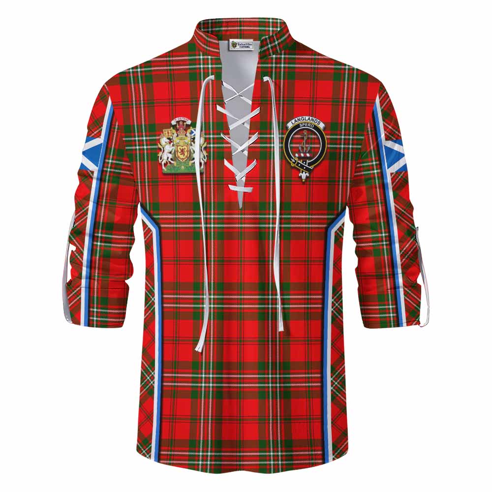 Langlands Tartan Crest Ghillie Kilt Shirt Scotland Coat of Arm Flag Style - Tartan Vibes Clothing