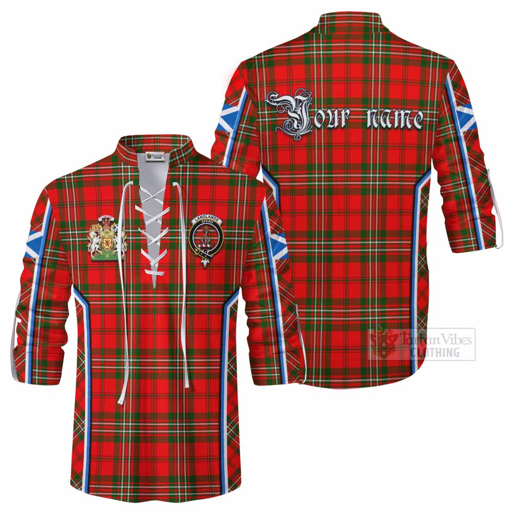 Langlands Tartan Crest Ghillie Kilt Shirt Scotland Coat of Arm Flag Style - Tartan Vibes Clothing