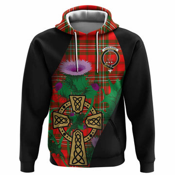 Langlands Tartan Crest Hoodie Celtic Cross Thistle Flowers