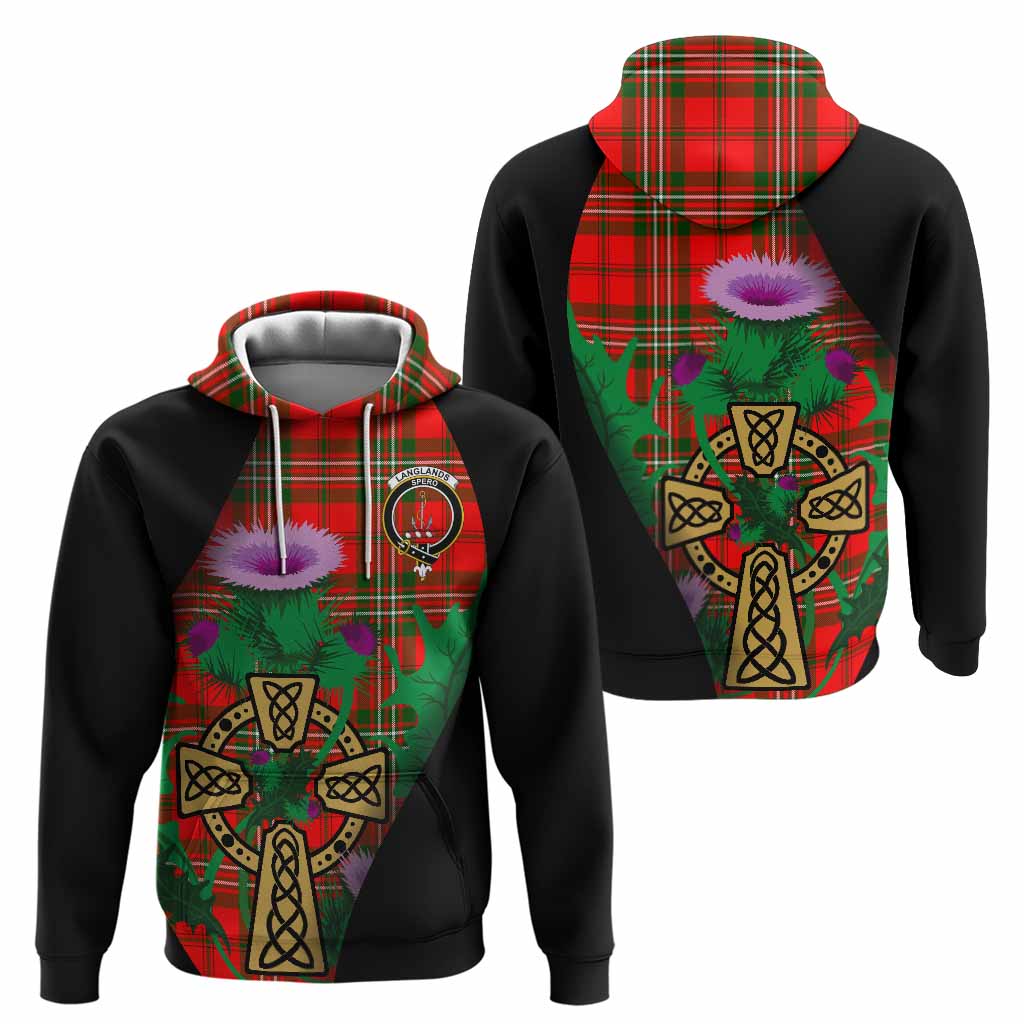 Langlands Tartan Crest Hoodie Celtic Cross Thistle Flowers