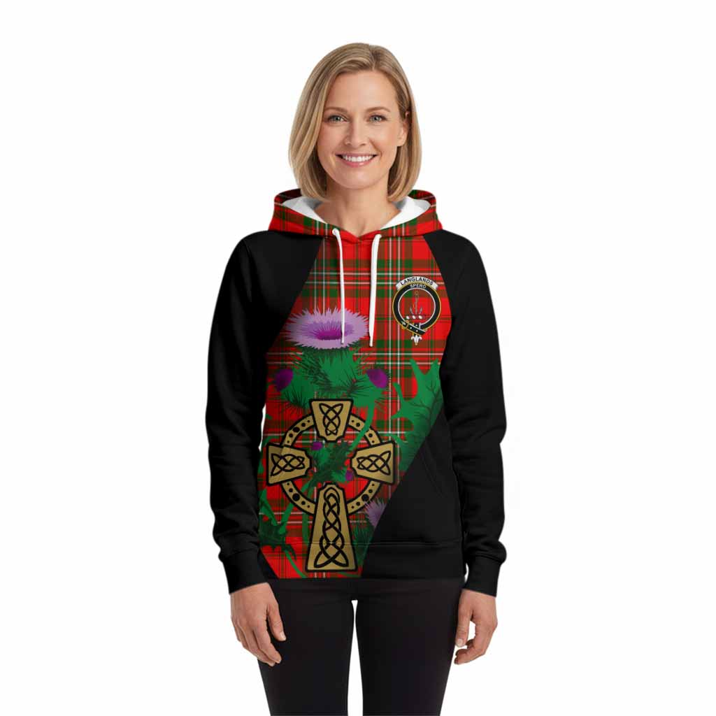 Langlands Tartan Crest Hoodie Celtic Cross Thistle Flowers