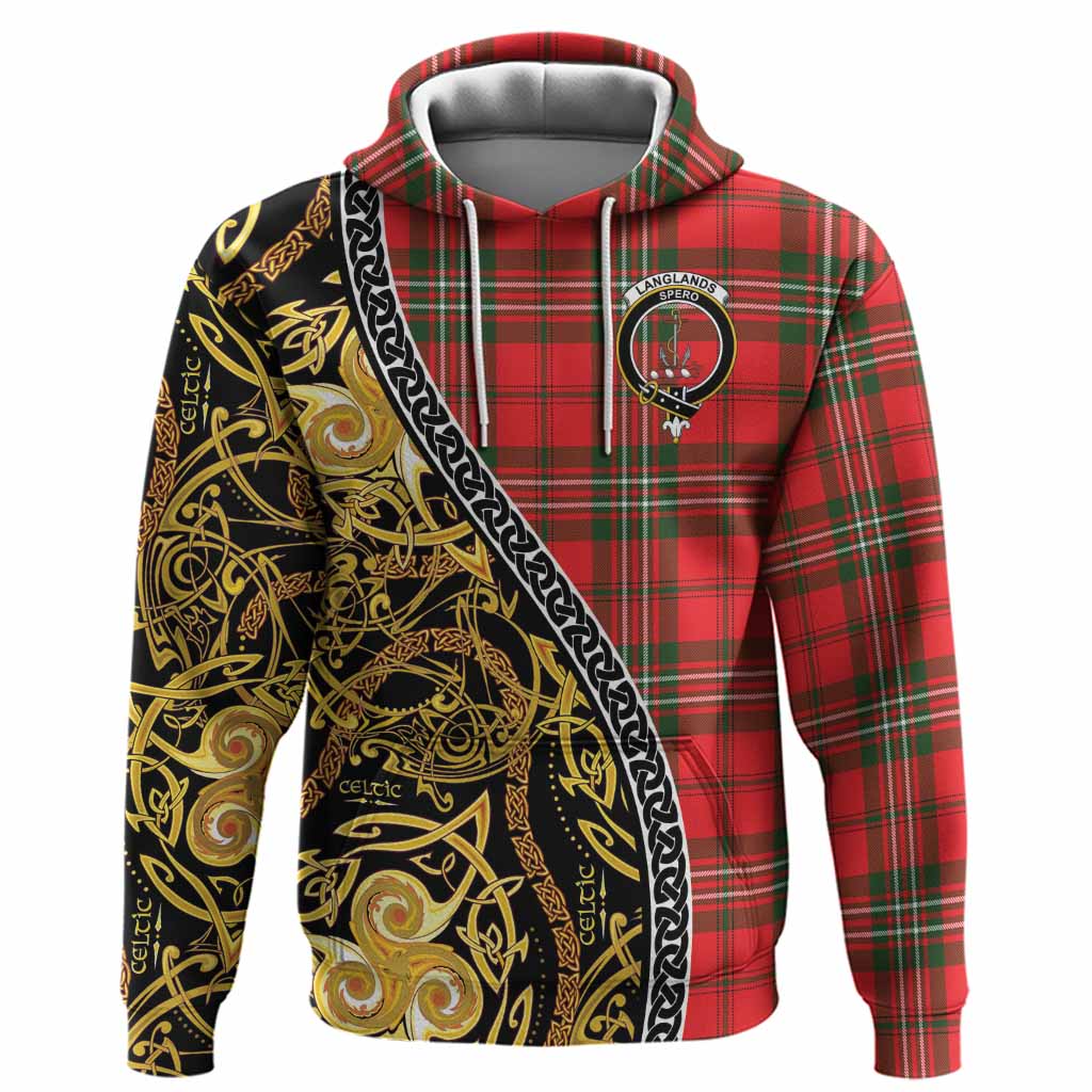 Langlands Tartan Crest Hoodie Celtic Knot and Triple Trickle Spiral Symbols