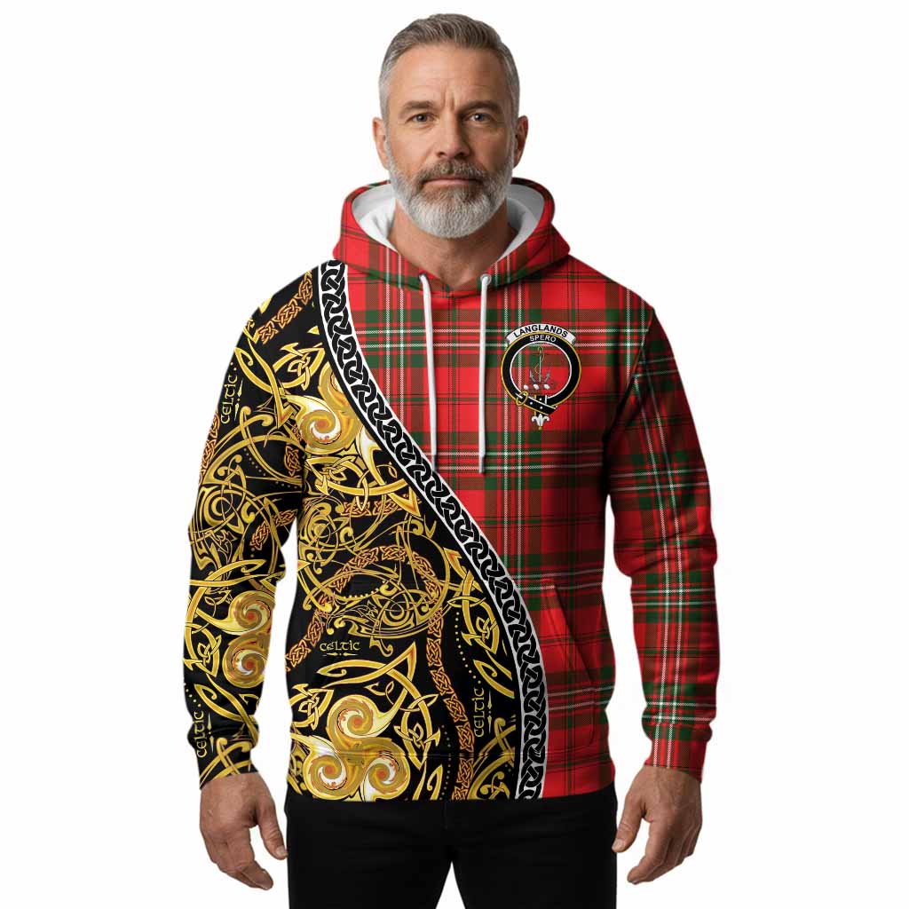 Langlands Tartan Crest Hoodie Celtic Knot and Triple Trickle Spiral Symbols