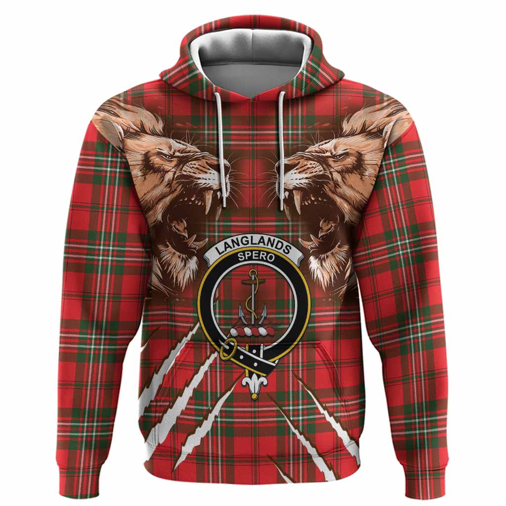 Langlands Tartan Crest Hoodie Ferocious Lion Style