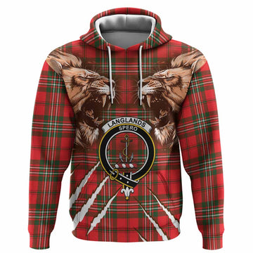 Langlands Tartan Crest Hoodie Ferocious Lion Style