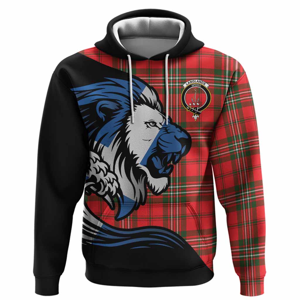 Langlands Tartan Crest Hoodie Scottish Golden Lions Wave Flow