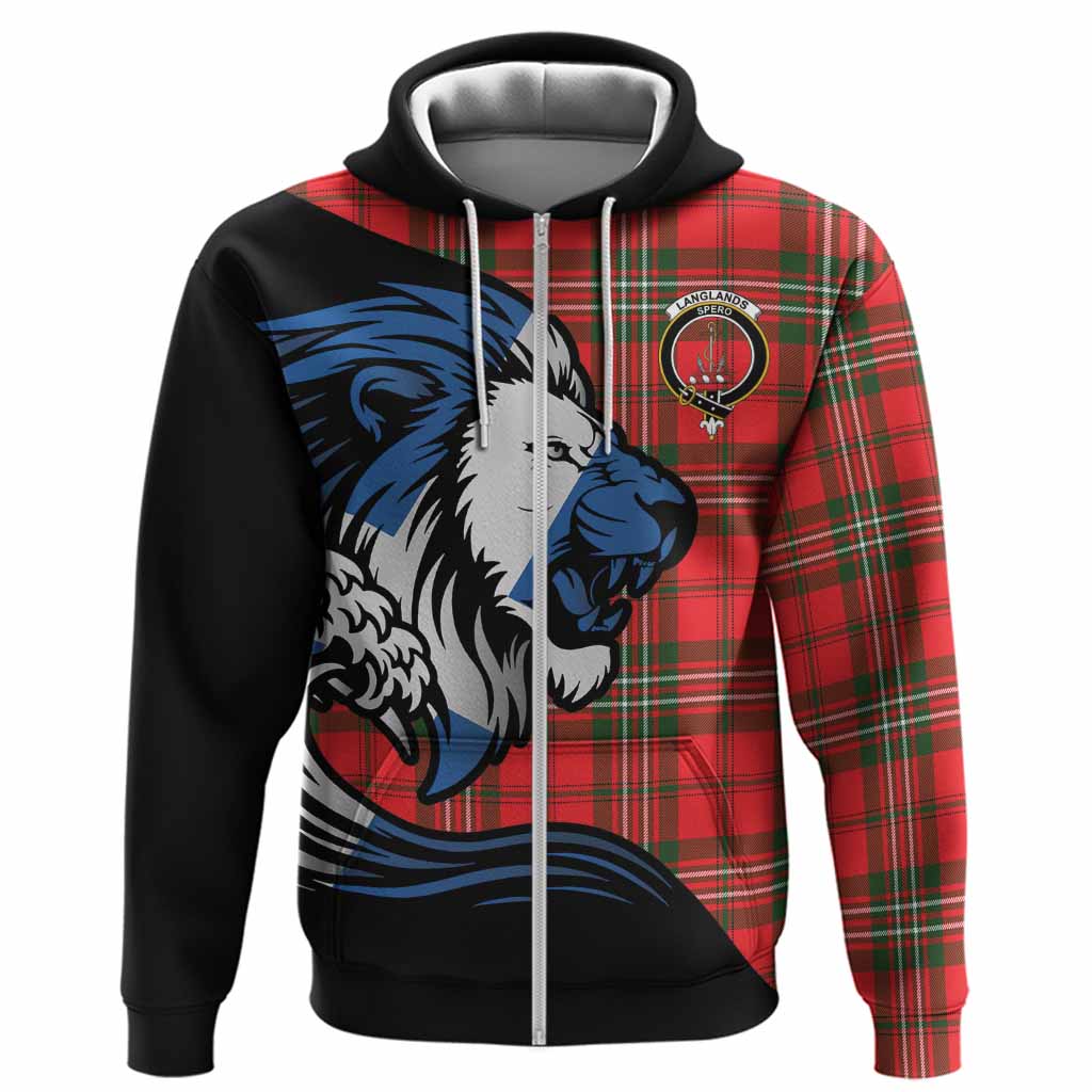 Langlands Tartan Crest Hoodie Scottish Golden Lions Wave Flow