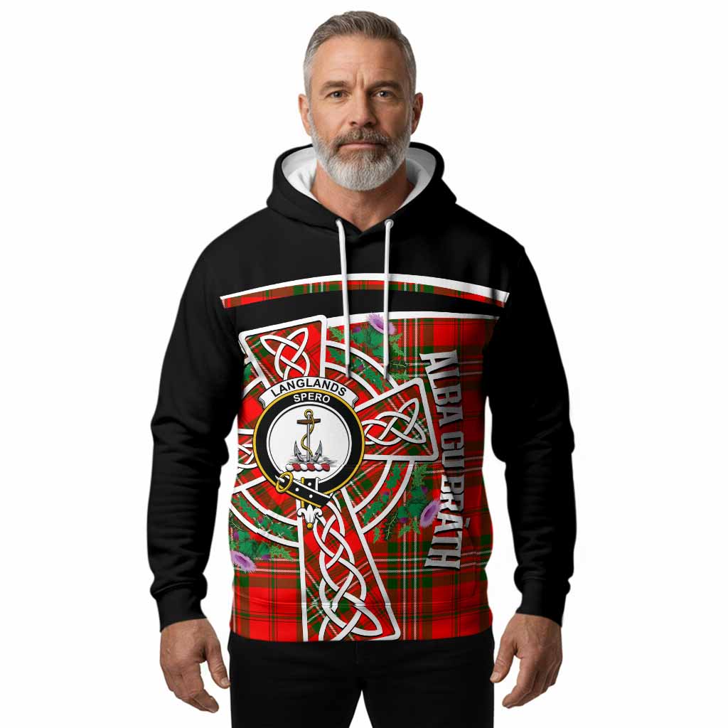 Langlands Tartan Crest Hoodie Scottish Thistle Celtic Cross Alba Gu Brath