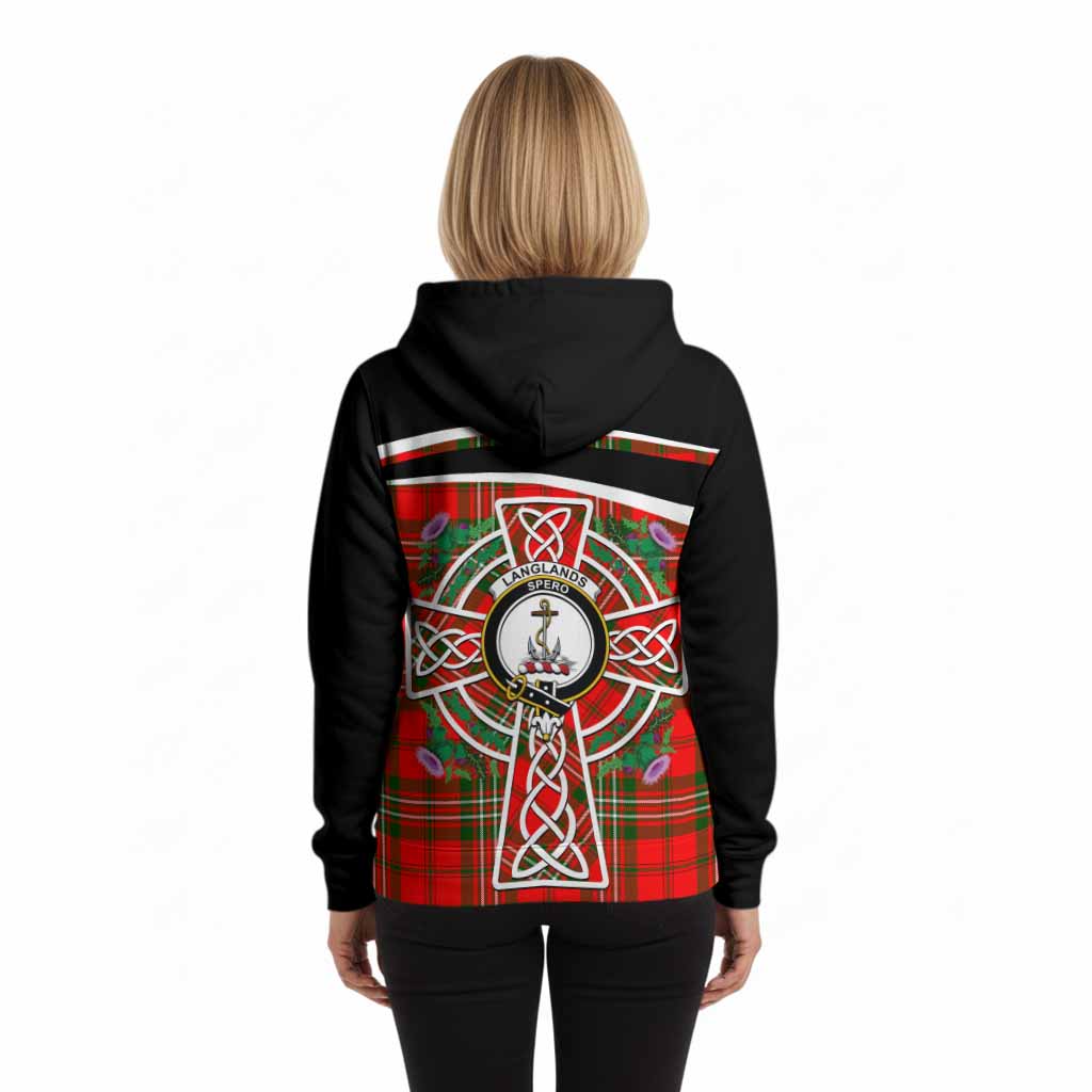 Langlands Tartan Crest Hoodie Scottish Thistle Celtic Cross Alba Gu Brath