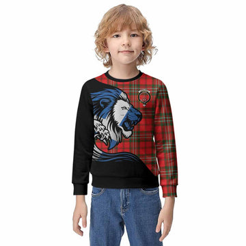 Langlands Tartan Crest Kid Knitted Sweatshirt Scottish Golden Lions Wave Flow