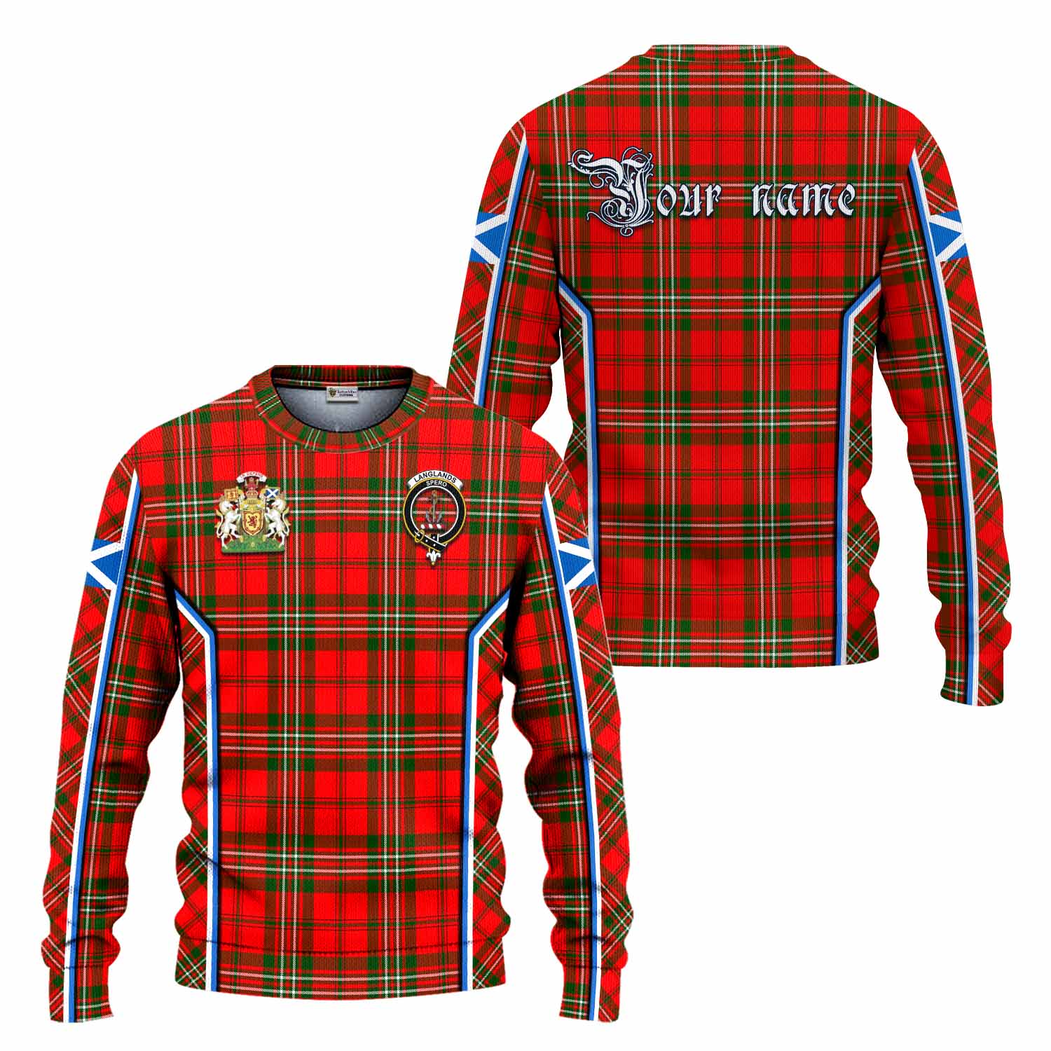 Langlands Tartan Crest Knitted Sweater Scotland Coat of Arm Flag Style - Tartan Vibes Clothing