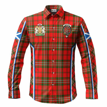 Langlands Tartan Crest Long Sleeve Button Shirts Scotland Coat of Arm Flag Style